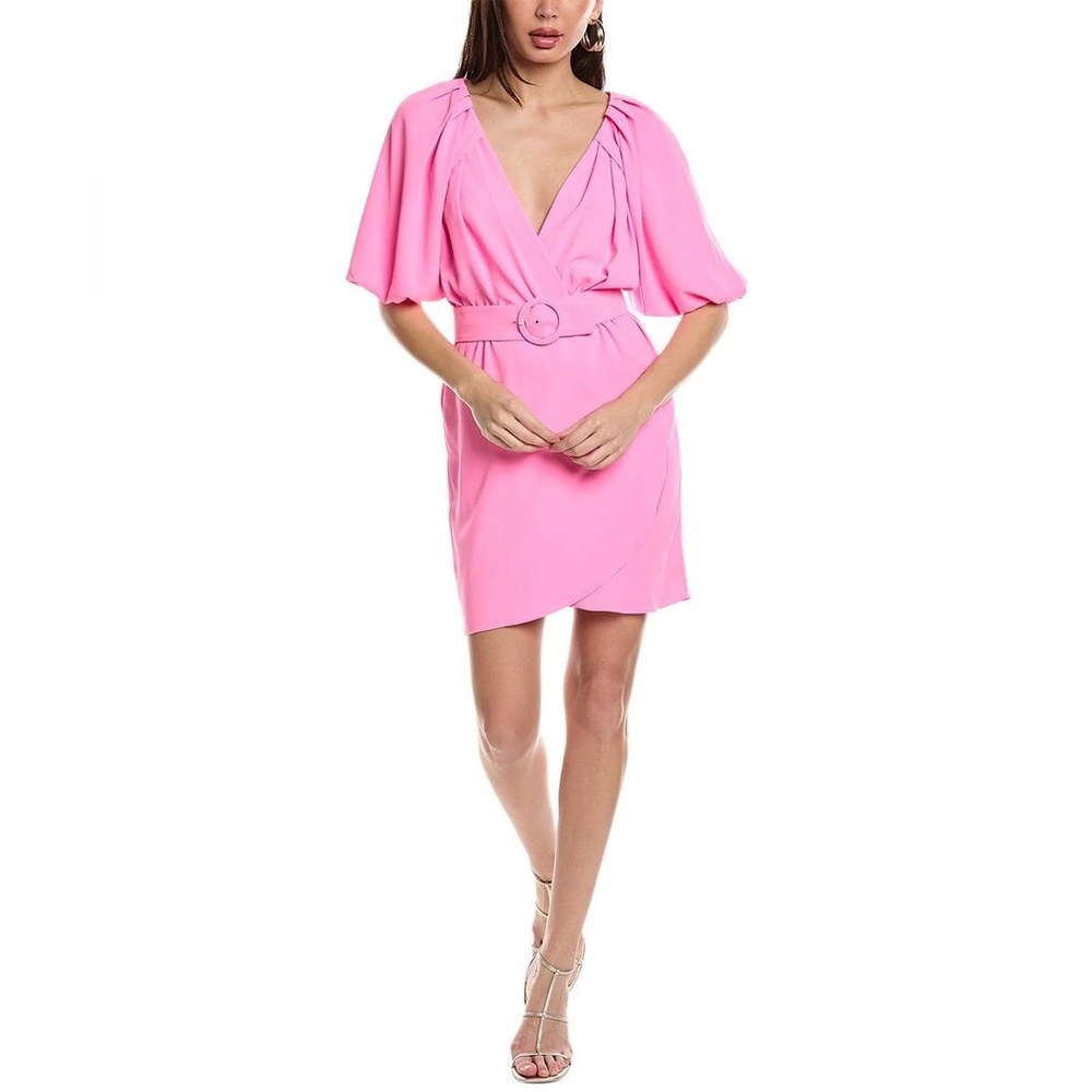 AMANDA UPRICHARD Durand Mini Dress in Shocking Pink Short Sleeve
